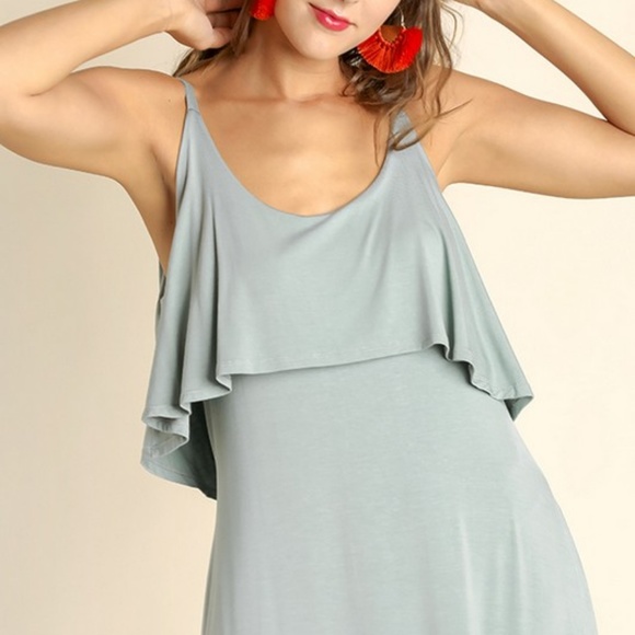 Dusty Teal Ruffled Tiered Maxi Dress - Picture 5 of 5